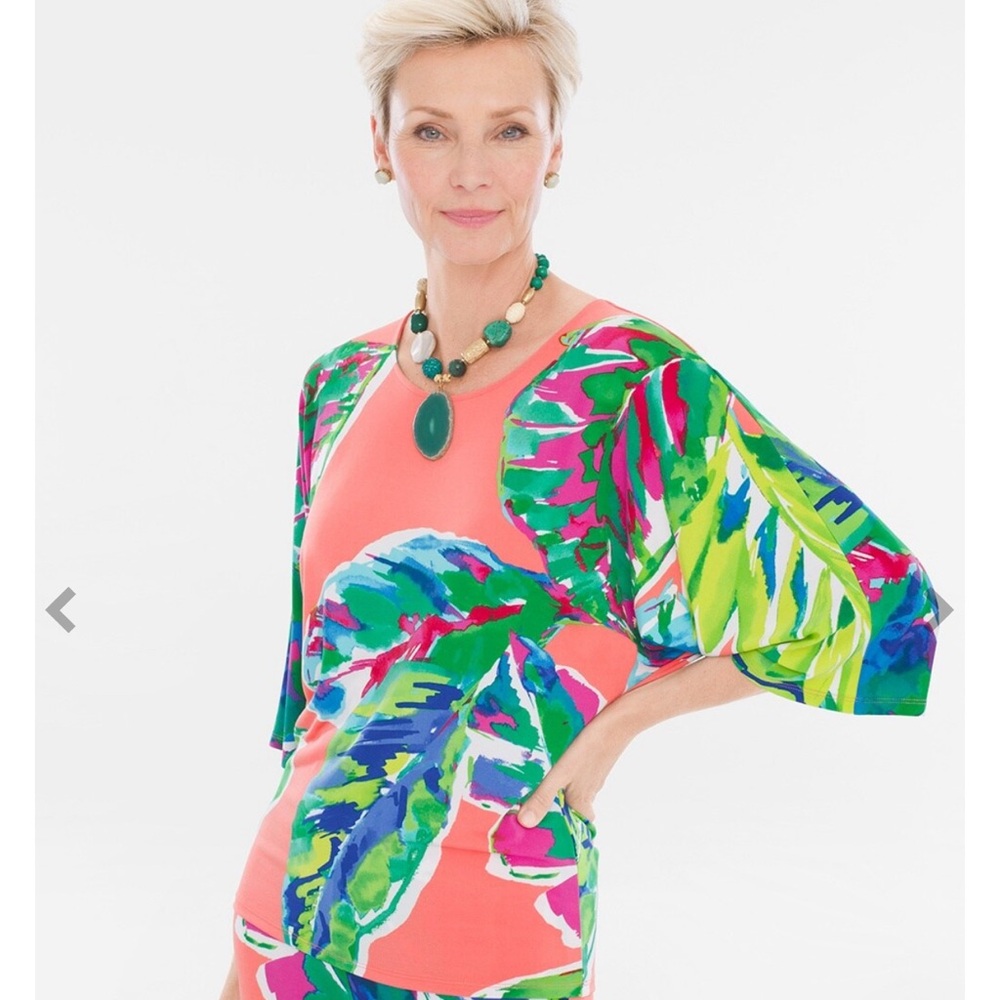 Chico’s Tropical Kimono-Sleeve Top Medium